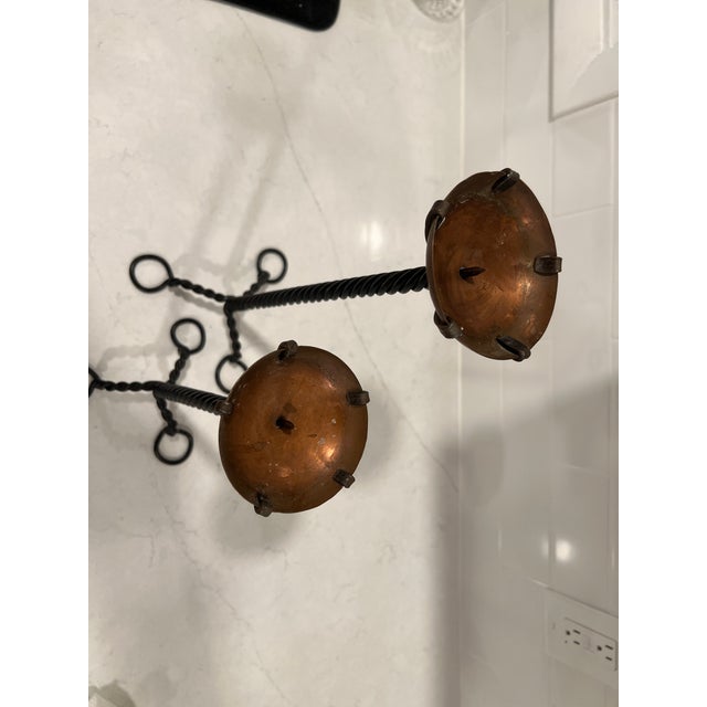 Arts & Crafts Two, Arts & Crafts Period Wrought Iron and Copper Candlesticks For Sale - Image 3 of 4