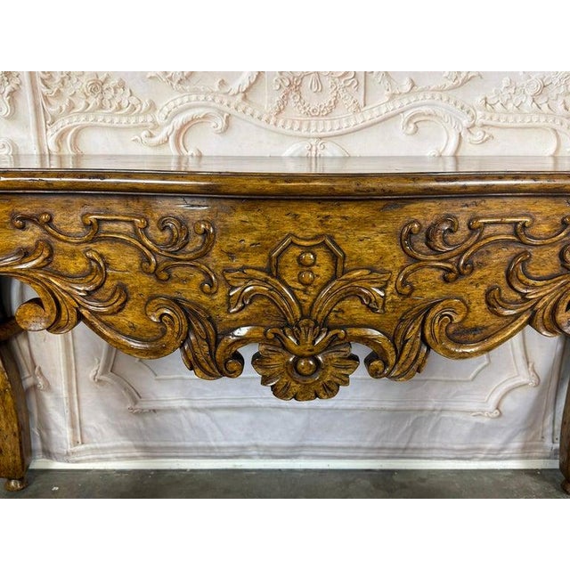 Rococo Italian Rococo Style Hand- Carved Walnut Console Table For Sale - Image 3 of 15