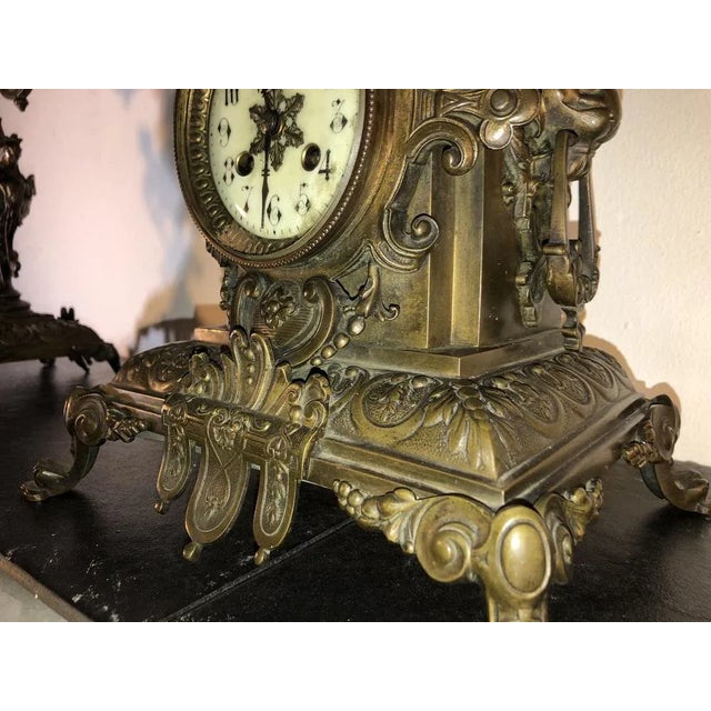French Mantel Clock with Candlesticks in Bronze, 1880s, Set of 3 For Sale - Image 11 of 17