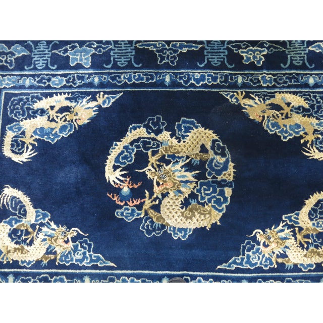 Mid 20th Century Dragon Blue Chinese Rug, Mid-20th Century - 4'1" x 6'1" For Sale - Image 5 of 6