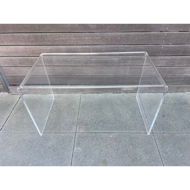CB2 Mid Century Clear Acrylic Desk For Sale - Image 4 of 12