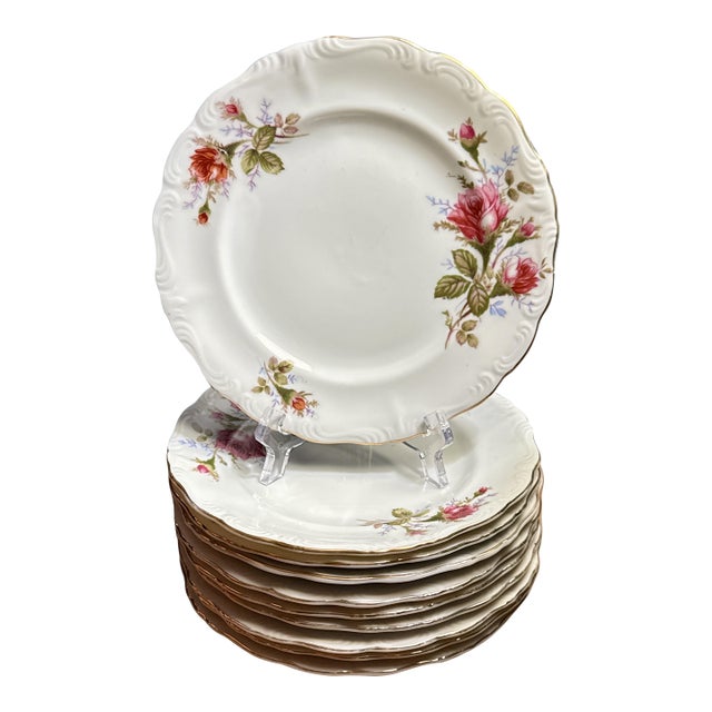 Mid 40th Century Royal Sealy “Pompadour Rose” Plates – 7½” - Set of 10 For Sale