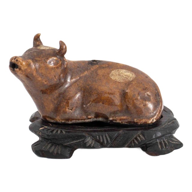 Chinese Ceramic Ox Form Water Dropper on Stand For Sale