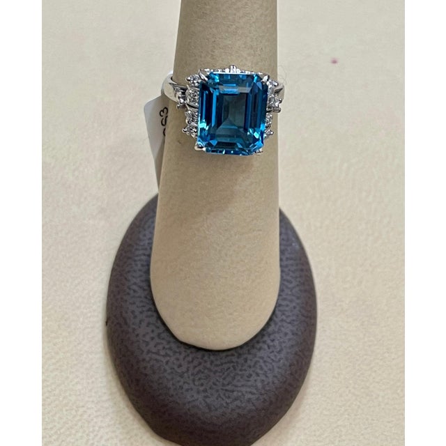 5.8 Carat Finest Blue Topaz Diamond Platinum Ring Estate For Sale - Image 10 of 18
