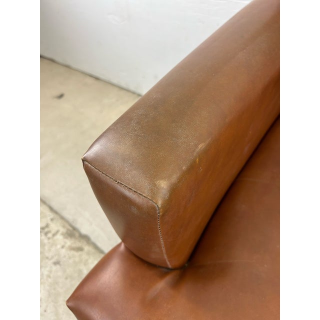 Mid Century Modern Brown Vinyl Lounge Chair With Walnut Base For Sale - Image 10 of 12