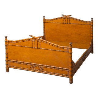 French Double Bed in Wood and Bamboo, 1940s For Sale