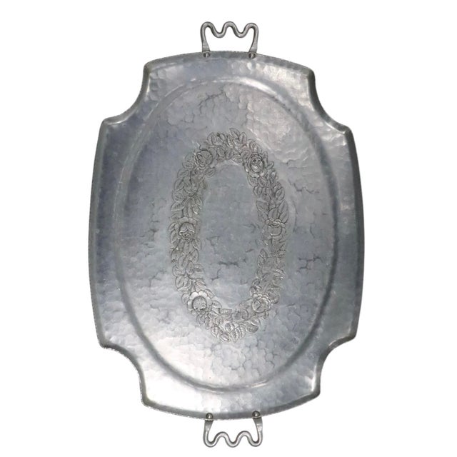 Large Art Deco Mid Century Hand Forged Aluminum Tray For Sale - Image 9 of 10