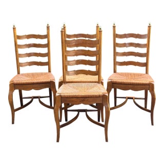Vintage Country French Dining Ladderback Chairs Crafted- Set of 4 For Sale
