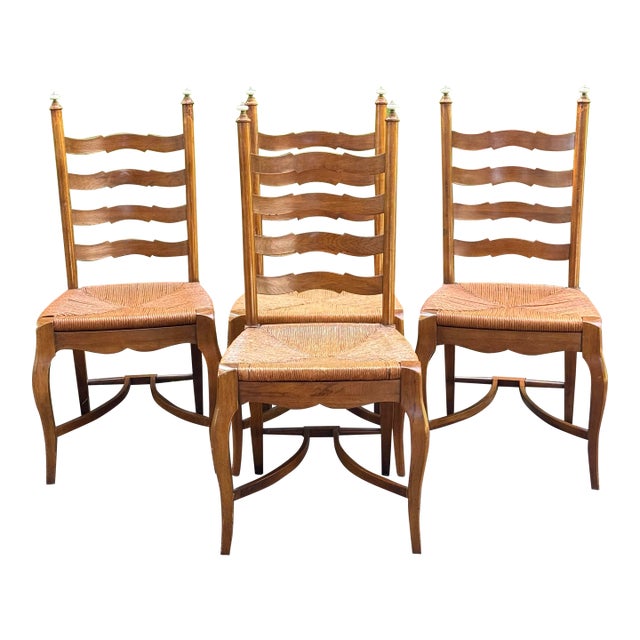 Vintage Country French Dining Ladderback Chairs Crafted- Set of 4 For Sale