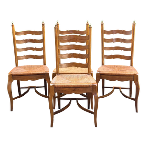 Vintage Country French Dining Ladderback Chairs Crafted- Set of 4