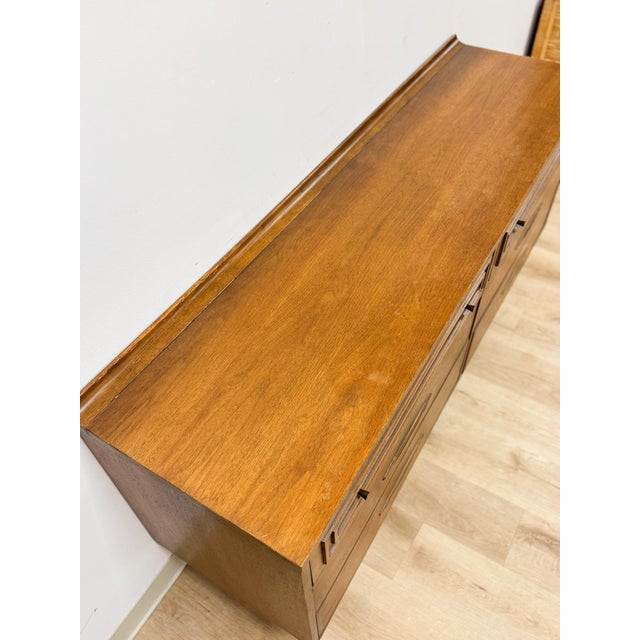 Brown Vintage Dresser Broyhill Sculptra MCM Six Drawer Lowboy Bronze Walnut 1960s For Sale - Image 8 of 16