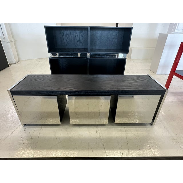 Modern Storage Cabinets From Armani Xchange ; Brushed Steel and Ebonized Wood For Sale - Image 9 of 9