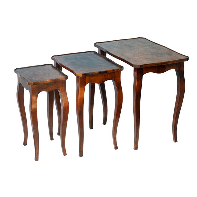 Set of 3, Antique Italian Burl WoodNesting Tables For Sale - Image 11 of 14
