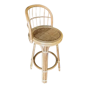 Restored 3-Strand Rattan Bar Stool W/ Stick Reed Rattan Back