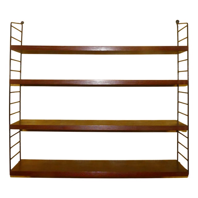 Swedish String Shelving Unit with Teak Shelves by Nisse Strinning for String, 1960s For Sale