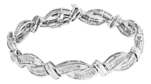14K White Gold 4.0 Cttw Invisble Set Princess-Cut Diamond Wave Style Link Bracelet - 7"