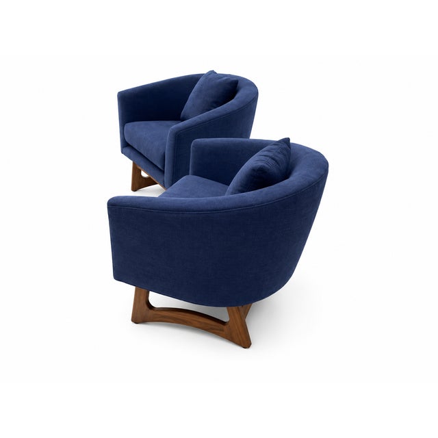 Mid-Century Club Chairs in Blue Chenille, a Pair For Sale - Image 4 of 6