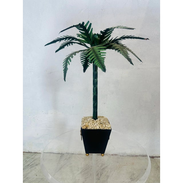 Coastal Vintage Palm Tree in Tole Flower Pot For Sale - Image 3 of 8
