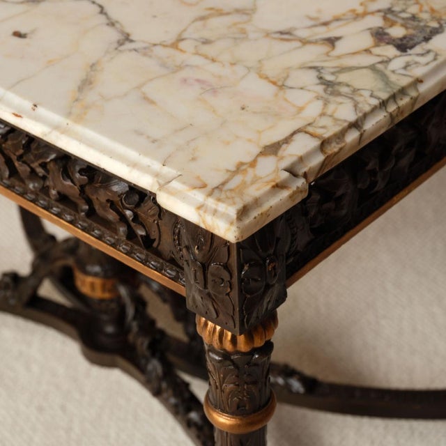19th Century 19th Century French Dark Wood Base & Marble Top Table For Sale - Image 5 of 12