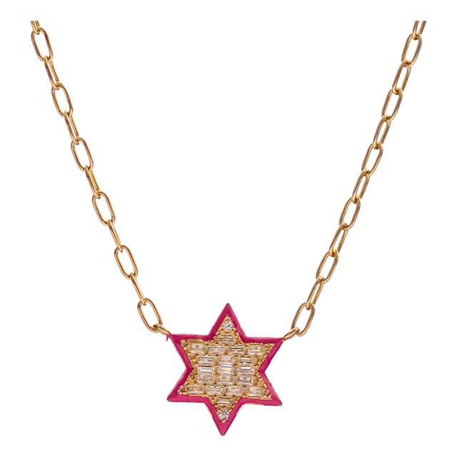 Divine Star of David Red Enamel Gold Necklace For Sale