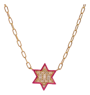 Divine Star of David Red Enamel Gold Necklace