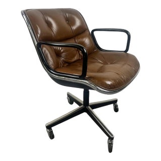 Charles Pollock MCM Leather Executive Desk Chair in Cognac Brown for Knoll For Sale