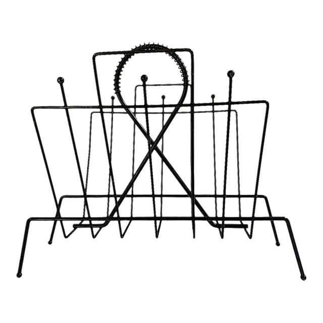 Vintage Atomic Ranch Mid-Century Modern Black Wire Magazine or Record Stand For Sale