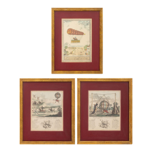 French Ballooning Hand-Colored Etchings, 3