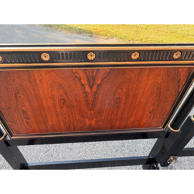 Late 20th Century Pair Black Lacquer Vintage Hollywood Regency Twin Poster Beds For Sale - Image 5 of 10
