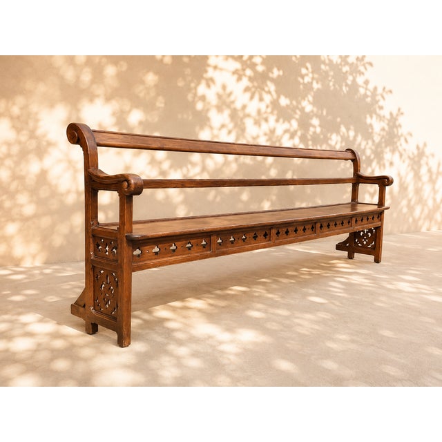Large Chapel Pew in Oak with Cross and Fleur-De-Lis Motifs, 1820 For Sale - Image 6 of 7