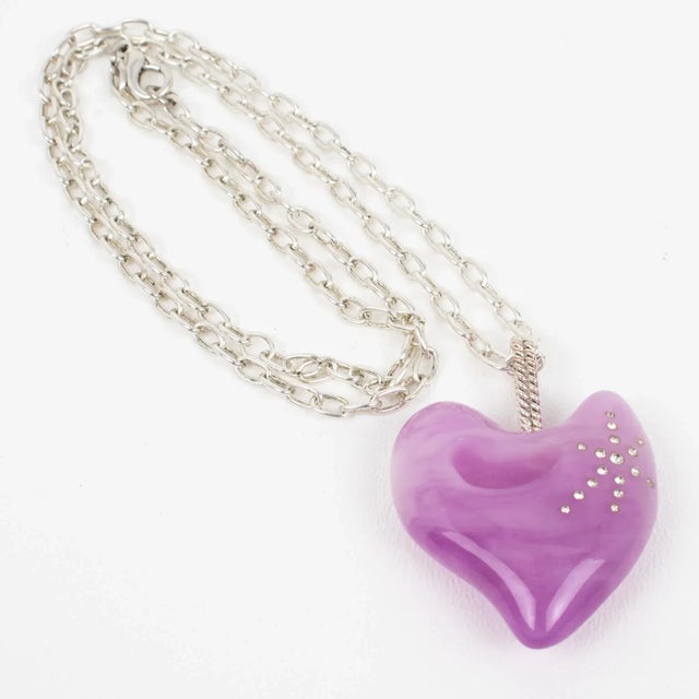 Christian Lacroix Silvered Metal Necklace With Lavender Resin Heart Pendant For Sale - Image 9 of 11
