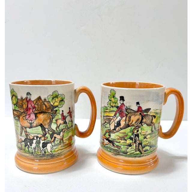 Vintage Hunting Scene Mugs English Fox Hunt Tankards, Equestrian Horse Decor - Arthur Wood England - Set of 2 For Sale - Image 4 of 10
