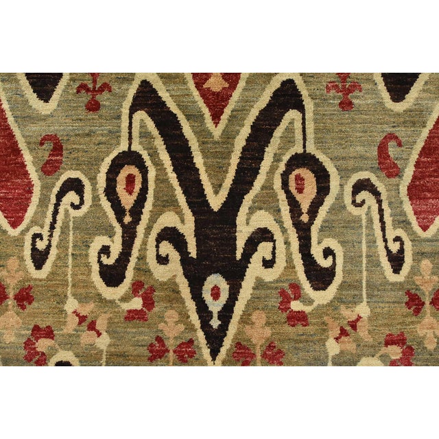 Blue Ikat Rug 6’1” X 8’10” Blue Wool Hand-Knotted Oriental Carpet For Sale - Image 8 of 14