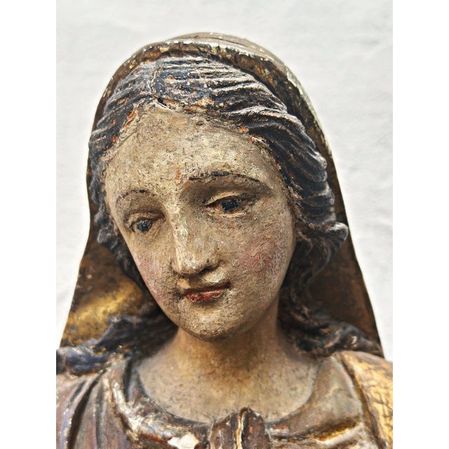 Madonna, Mother of God with Child, 18th Century, Carved Wood, Painted For Sale - Image 10 of 18