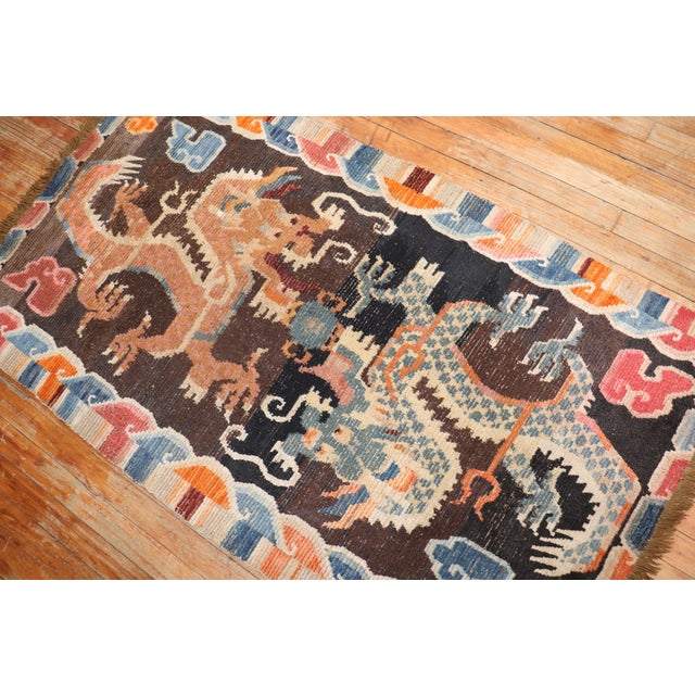 Early 20th Century Colorful Dragon Vintage Tibetan Early 20th Century Rug For Sale - Image 5 of 8