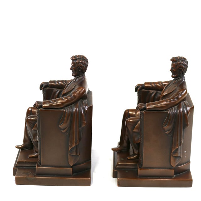 Jennings Bros. 1930's Sitting Abe Lincoln Memorial Bookends by Jennings Brothers For Sale - Image 4 of 13