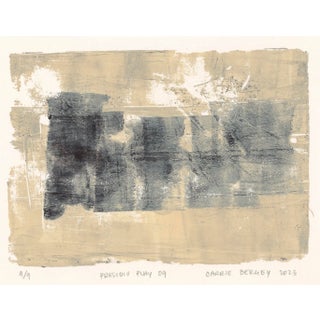 Presidio Play-09 Original Monoprint - 5*7 Abstract Landscape Almond Black Art Painting by Carrie Bergey For Sale