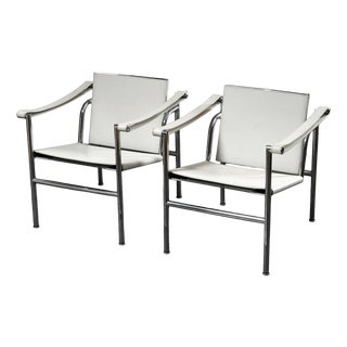White Leather LC1 Basculant Chair by Le Corbusier, Pierre Jeanneret & Charlotte Perriand for Cassina, 1970s For Sale