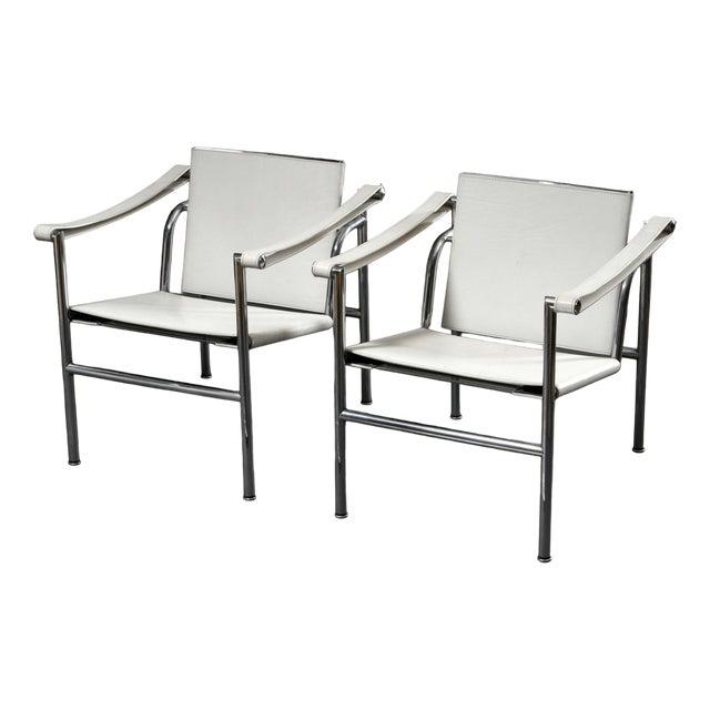 White Leather LC1 Basculant Chair by Le Corbusier, Pierre Jeanneret & Charlotte Perriand for Cassina, 1970s For Sale