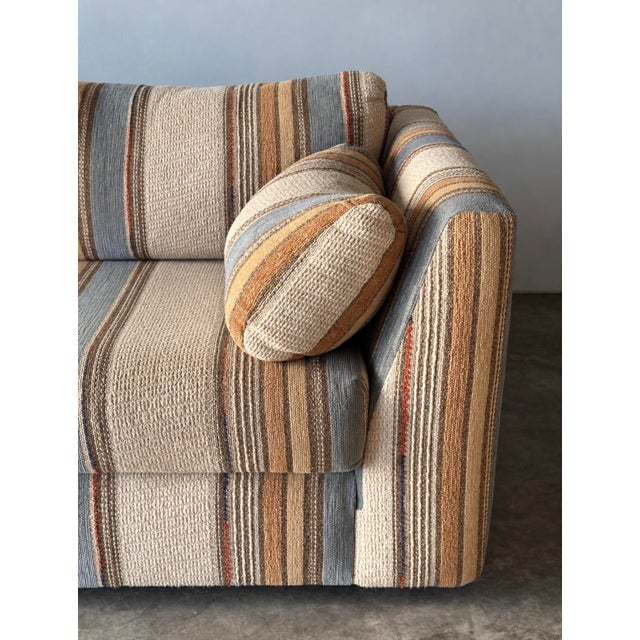 1970s Vintage Striped Woven Upholstery Three-Seat Sofa For Sale In Greensboro - Image 6 of 16