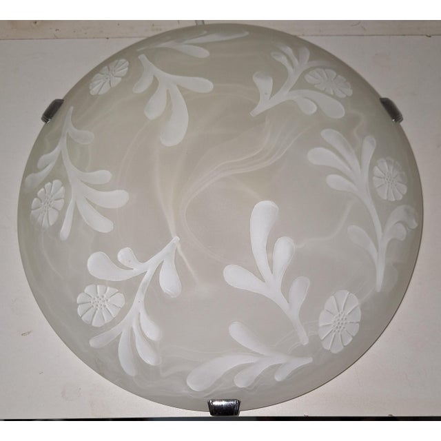 Vintage Ceiling Lamp with White Frosted Glass Shade and Floral Decor by Honsel, 2000s For Sale - Image 6 of 8