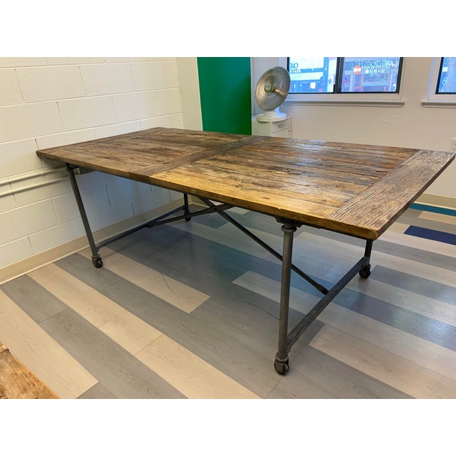 Restoration Hardware Restoration Hardware Reclaimed Wood and Iron Dining Table Conference Room Table For Sale - Image 4 of 12