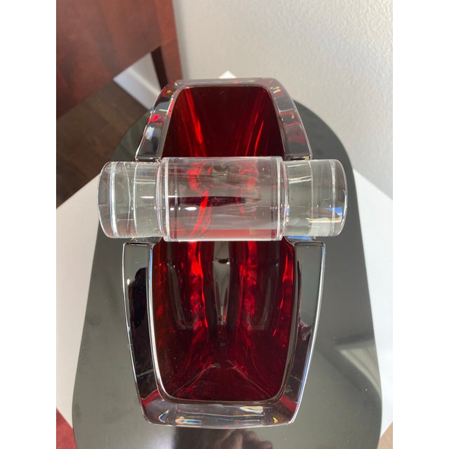 2000 - 2009 Baccarat Oceania Ruby and Clear Crystal Flower Vase With Box and Booklet For Sale - Image 5 of 7