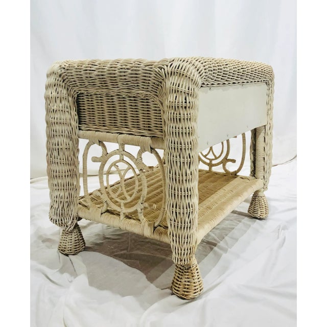 Vintage Hollywood Regency Style Woven Wicker Bedside Table For Sale - Image 10 of 11
