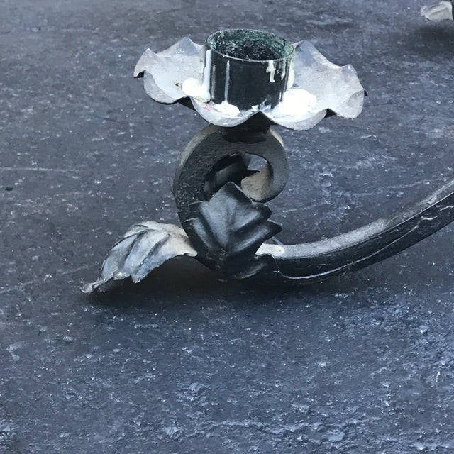 Wrought Iron Spindle Five Arm Candle Holder Chandeleir For Sale - Image 9 of 12