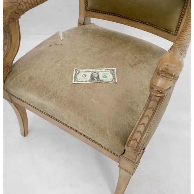 Carved Dolphins Shape Arms Rounded Back Lounge Chairs Leather Upholstery AS IS For Sale - Image 9 of 18