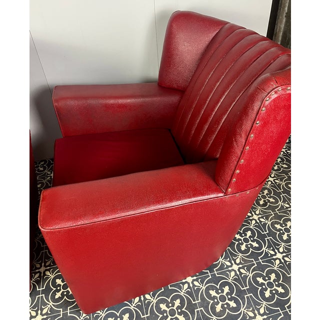 Antique Art Deco Red Club Chairs, 1930s, Set of 2 For Sale - Image 13 of 18