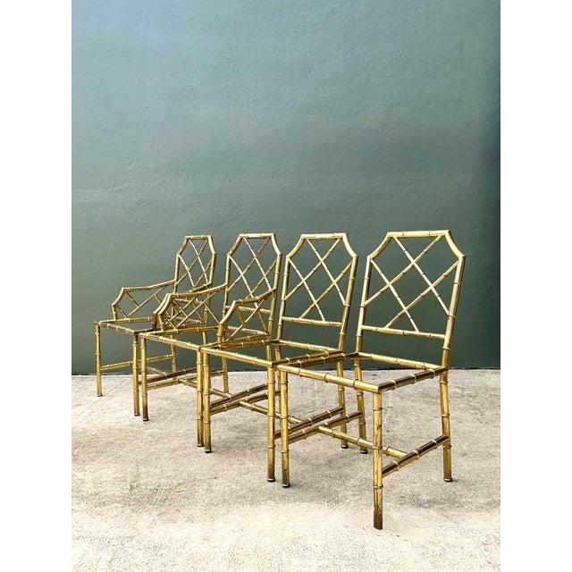 Vintage Italian Faux Bamboo Brass Dining Chairs - Set of 4 For Sale - Image 16 of 18