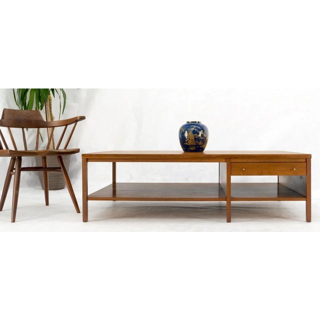 Large Rectangle Walnut One Drawer Paul McCobb Coffee Table for Calvin 1960s For Sale - Image 6 of 13