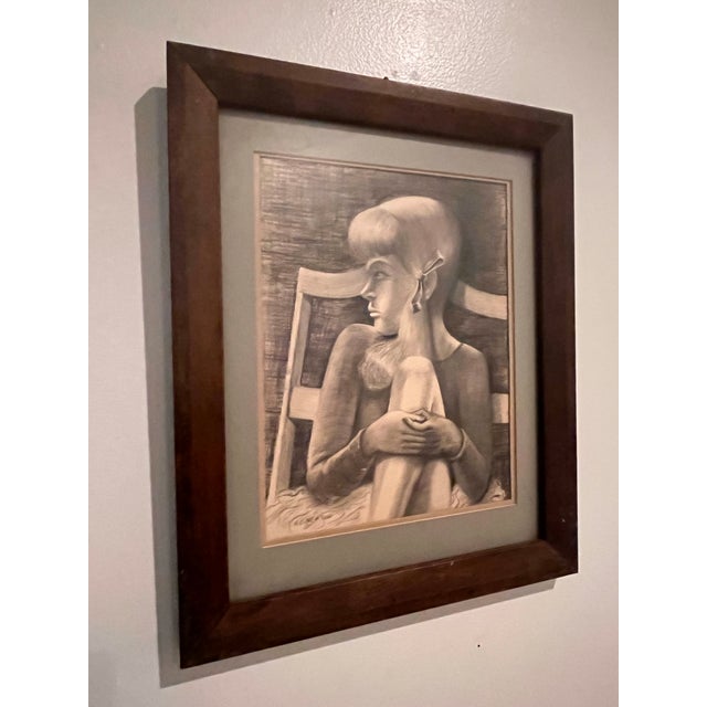 1970s Modern “Ballerina” Original Pencil Drawing by h.c. Newton, California For Sale - Image 4 of 8